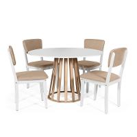 Mesa De Jantar Redonda Gabi Bran/jade Com 4 Cadeiras Estofadas Ella Branco/bege - 1