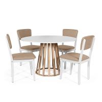 Mesa De Jantar Redonda Gabi Bran/jade Com 4 Cadeiras Estofadas Ella Branco/marrom Claro - 1