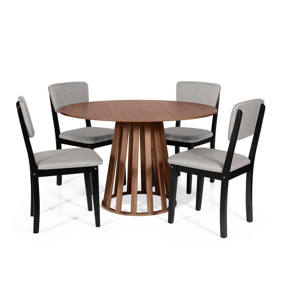 Mesa De Jantar Redonda Gabi Noronha Com 4 Cadeiras Estofadas Ella Preto/cinza Claro - 1
