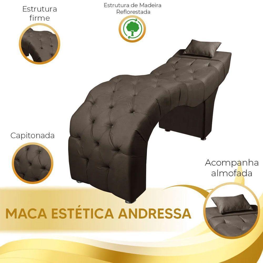 Maca Estofada Para Clínica De Estética Facial Com Capitonê Andressa Marrom Veludo Speciale Home Marrom - 7