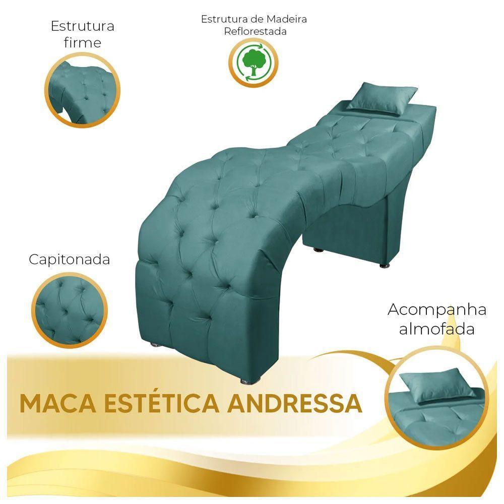 Maca Estofada Para Clínica De Estética Facial Com Capitonê Andressa Veludo Turquesa Speciale Home Turquesa - 7