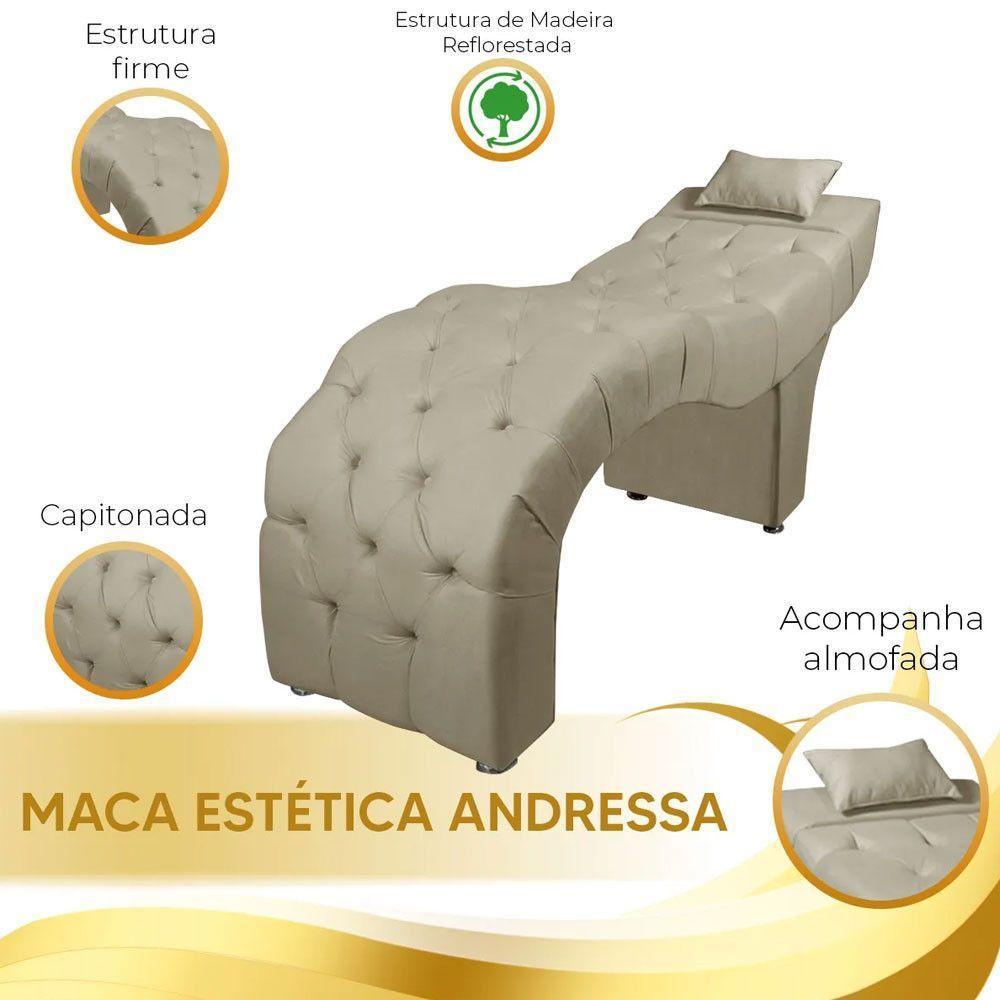 Maca Estofada Para Clínica De Estética Facial Com Capitonê Andressa Suede Bege Speciale Home Bege - 3