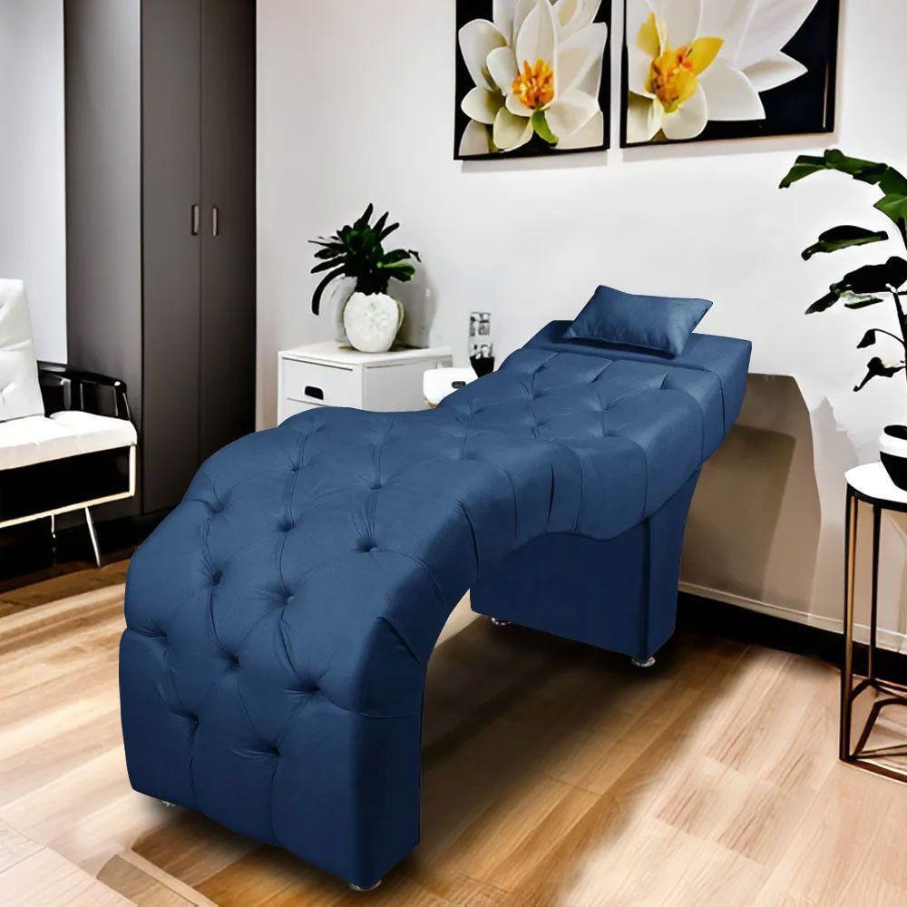 Maca Estofada Para Clínica De Estética Facial Com Capitonê Andressa Veludo Speciale Home Azul - 3