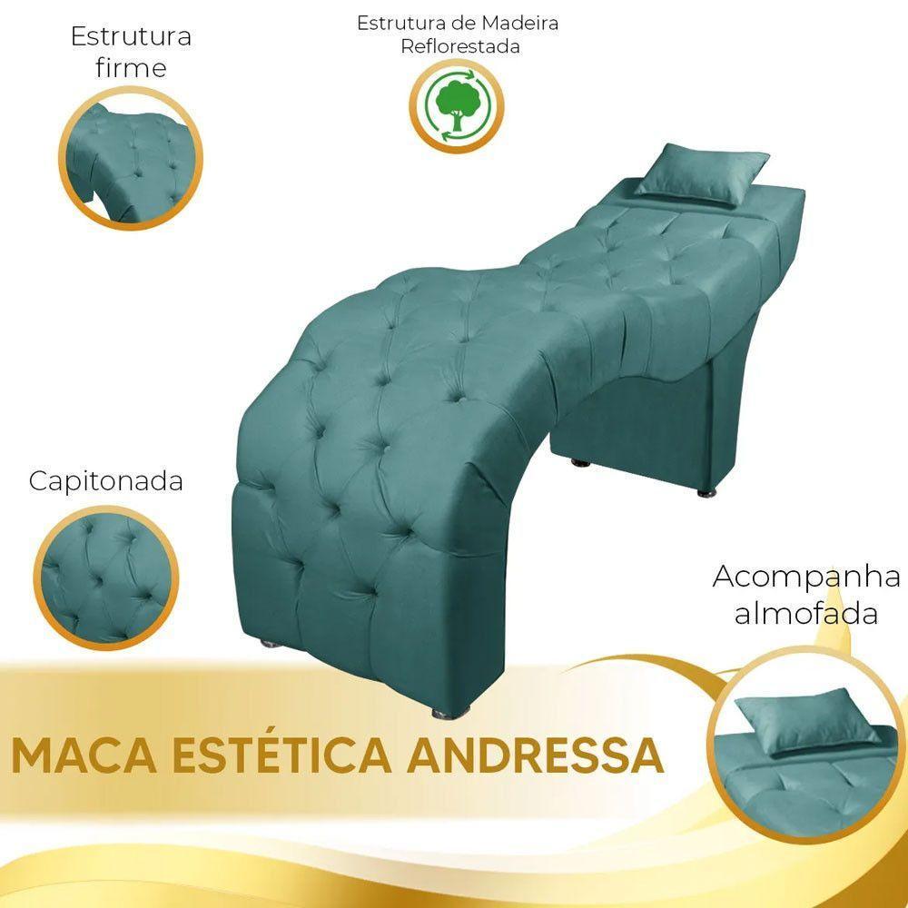 Maca Estofada Para Clínica De Estética Facial Com Capitonê Andressa Veludo Speciale Home Ciano - 5