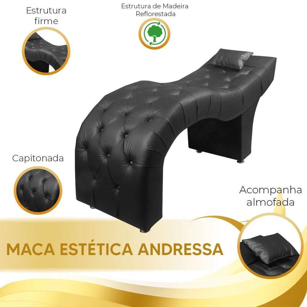 Maca Estofada Para Clínica De Estética Facial Com Capitonê Andressa Preto Material Sintético Speciale Home Preto - 4