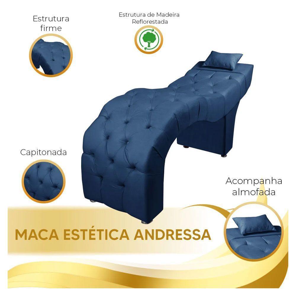 Maca Estofada Para Clínica De Estética Facial Com Capitonê Andressa Veludo Azul Speciale Home Azul - 6