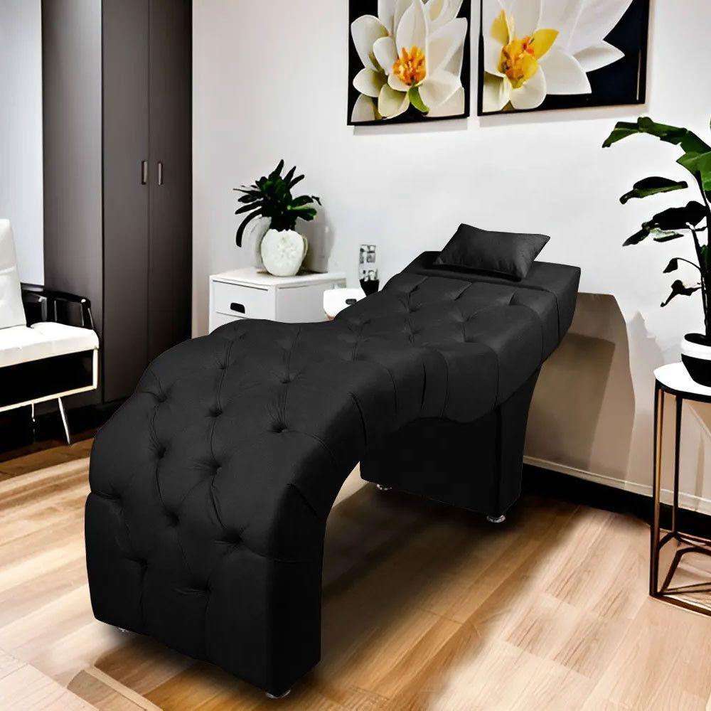 Maca Estofada Para Clínica De Estética Facial Com Capitonê Andressa Veludo Preto Speciale Home Preto - 2