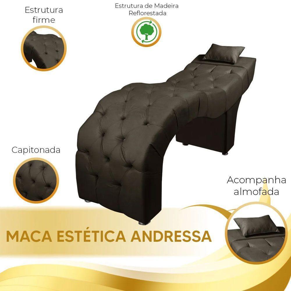 Maca Estofada Para Clínica De Estética Facial Com Capitonê Andressa Suede Marrom Escuro Speciale Home Marrom Escuro - 4