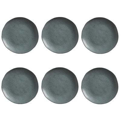 Conjunto de Pratos Rasos Orgânico 6 Peças Cerâmica Petroleum Verde Porto Brasil