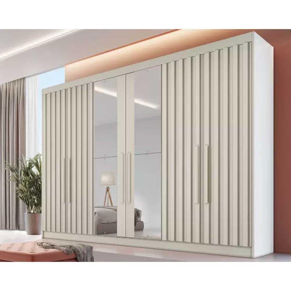 Guarda Roupa Casal 6 Portas c/ 4 Ripadas e 6 Gavetas c/2 Espelhos Potente Off White - Europa - 1