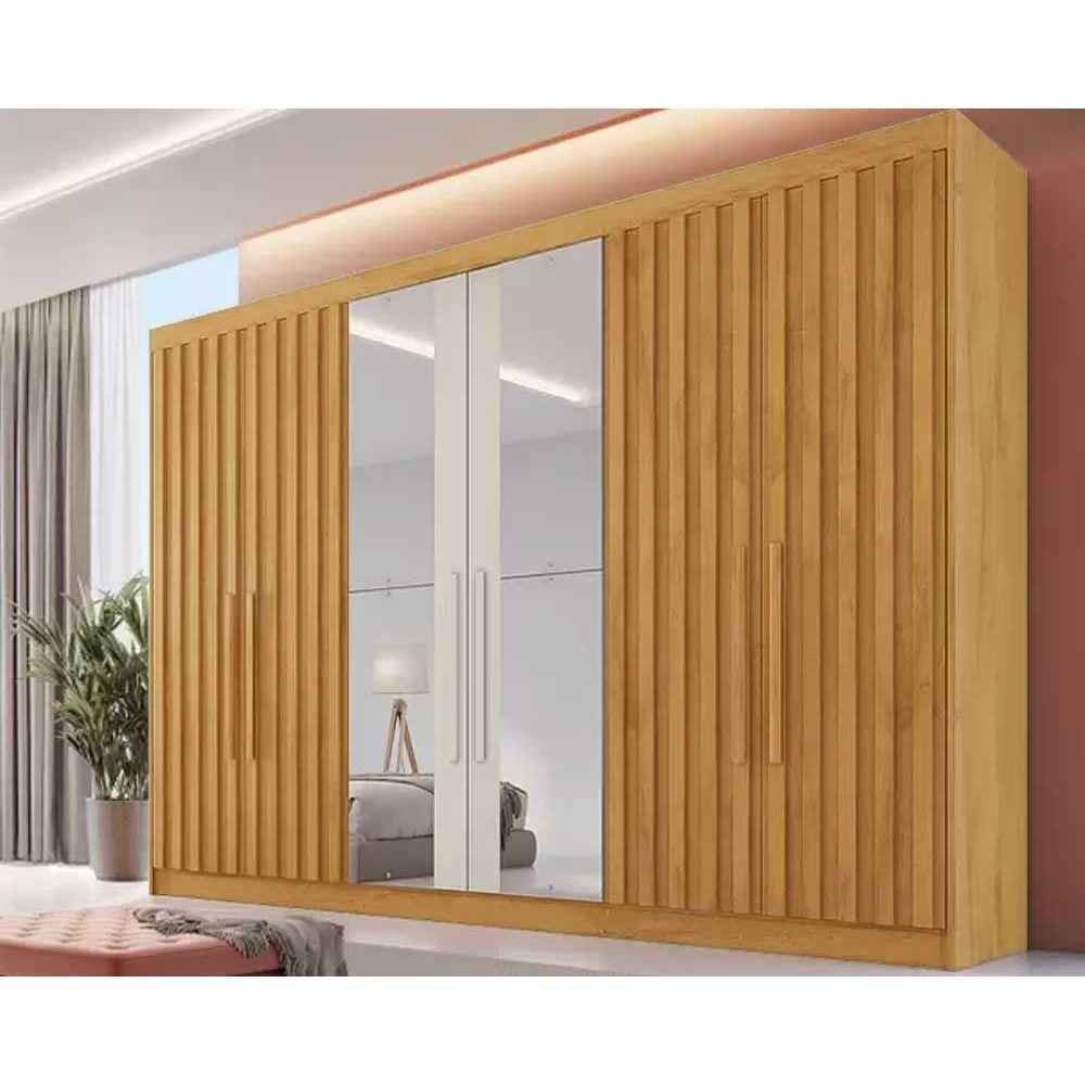 Guarda Roupa Casal Potente c/6 Gavetas e 6 Portas c/ 4 Ripadas c/2 Espelhos Peroba/Off White - Europa - 1