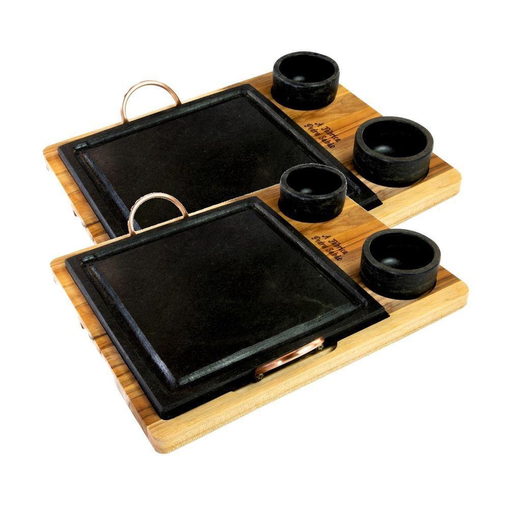 Kit 2 Grelha 04 Molheiras Em Pedra Sabão E Suporte G 25x25cm. - 1