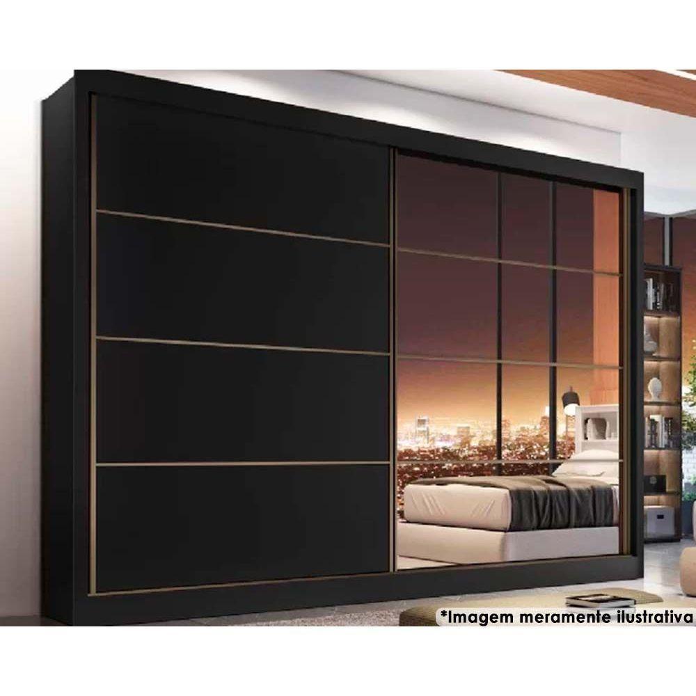 Guarda Roupa 2 Portas de Correr e 6 Gavetas e c/1 Espelho Sevilha Preto - Europa - 1