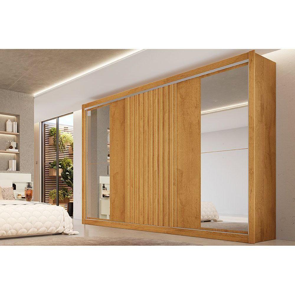 Guarda Roupa Casal Vitória c/6 Gavetas e 3 Portas de Correr 1 Ripada c/2 Espelhos Peroba/Off White/Peroba - Europa - 6