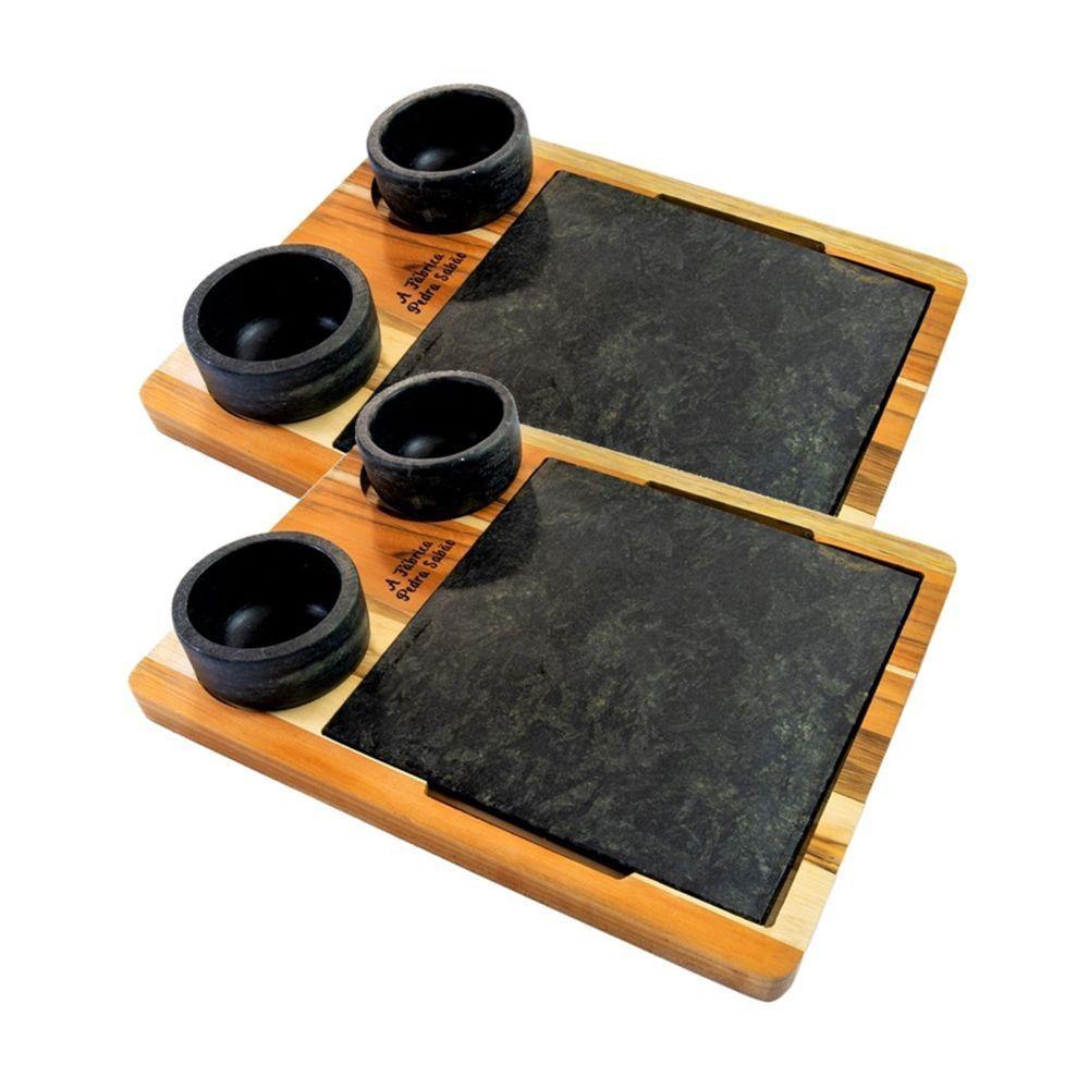 Kit 2 Tábua 04 Molheiras Em Pedra Sabão E Suporte G 25x25cm. - 1