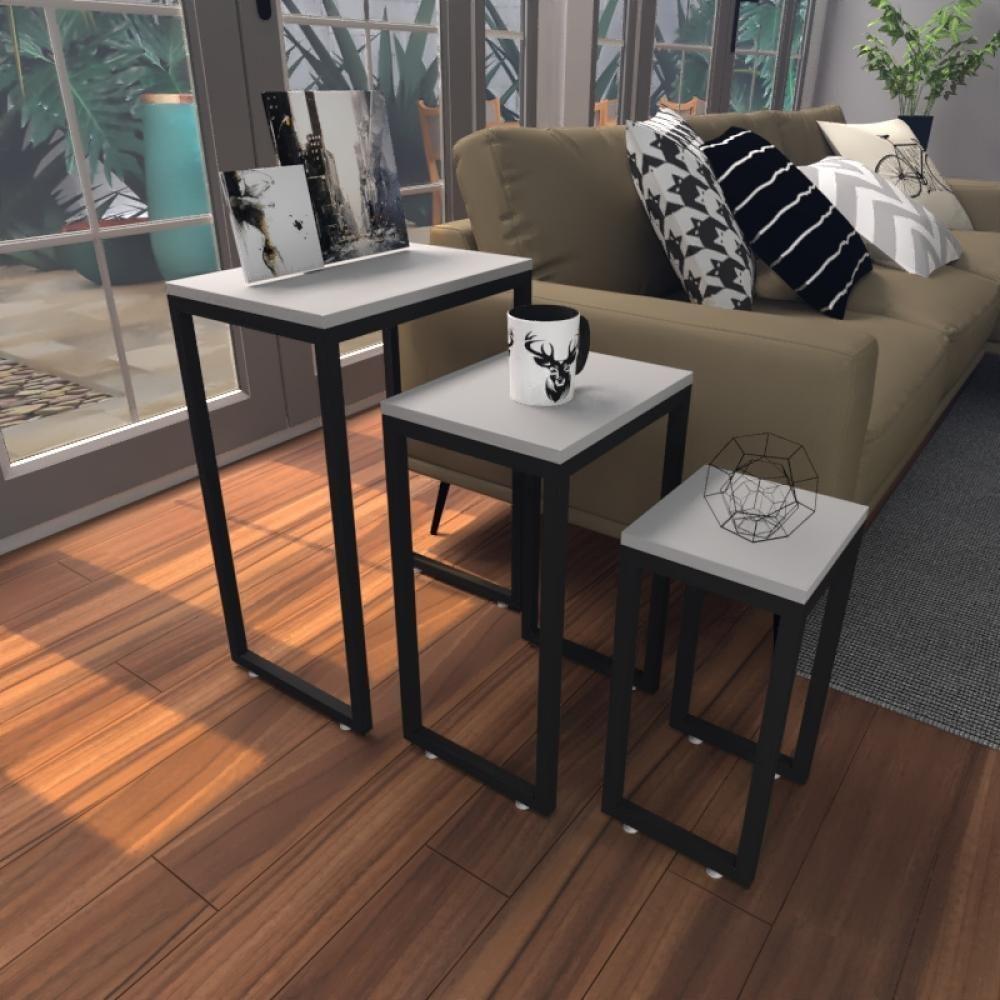 Kit Com 3 Mesa Lateral Cinza Aparador De Sofa Sala Mesa Lateral Cama - 1