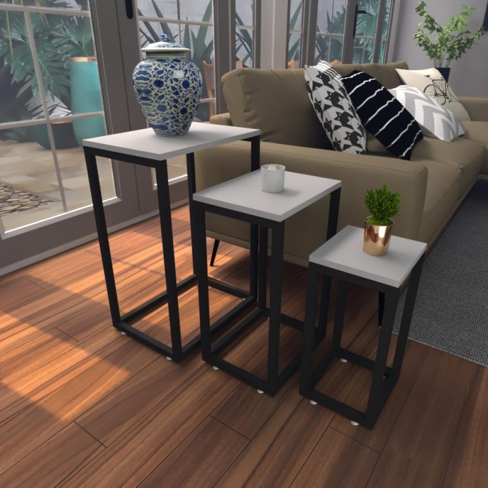 Kit Com 3 Mesa Lateral Cinza Aparador De Sofa Sala Mesa Lateral Cama - 1