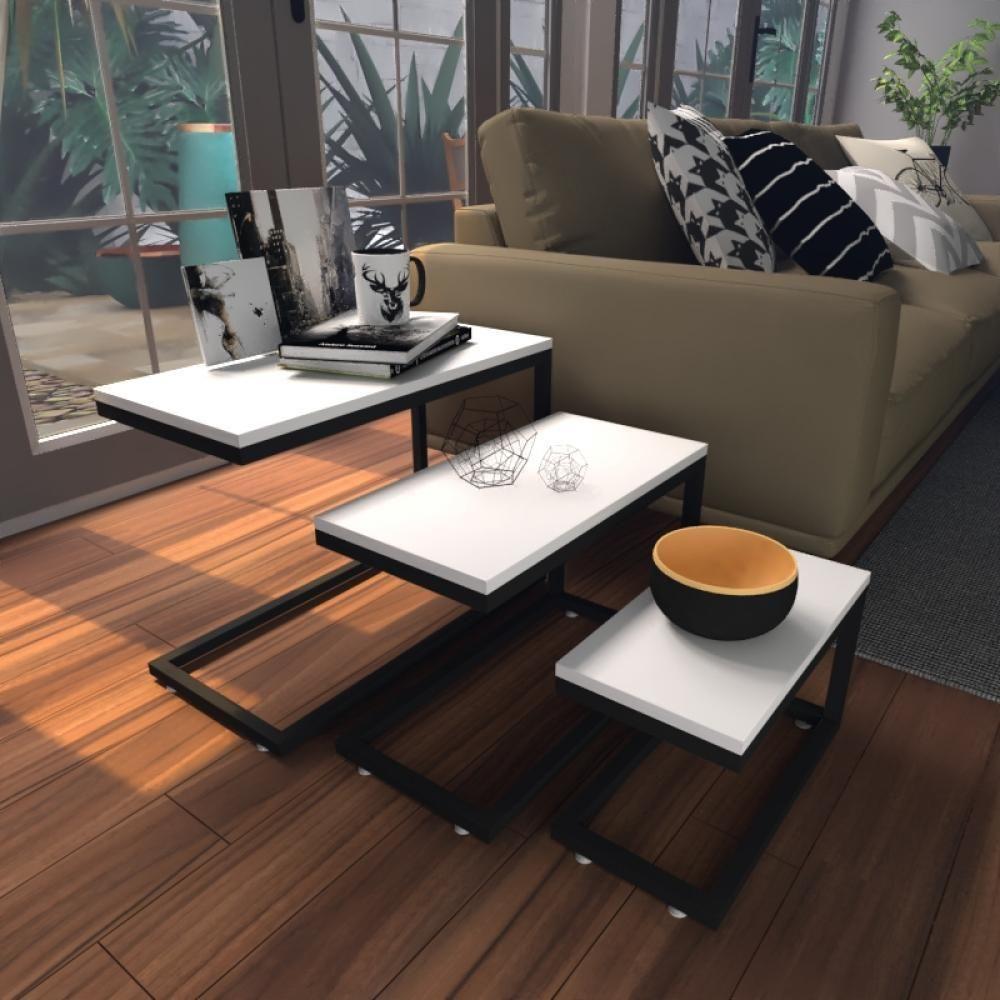 Kit Com 3 Mesa Lateral Branca Aparador De Sofa Sala Mesa Lateral Cama - 1