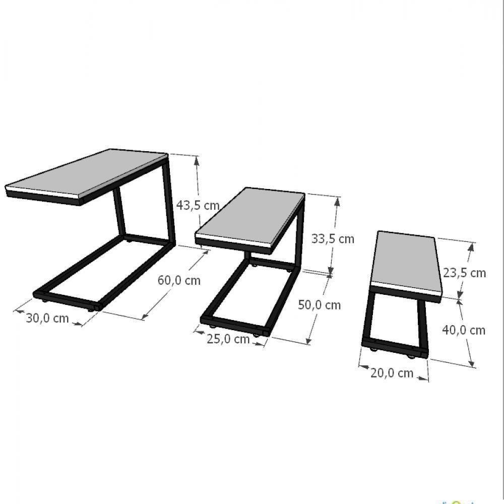 Kit Com 3 Mesa Lateral Branca Aparador De Sofa Sala Mesa Lateral Cama - 3