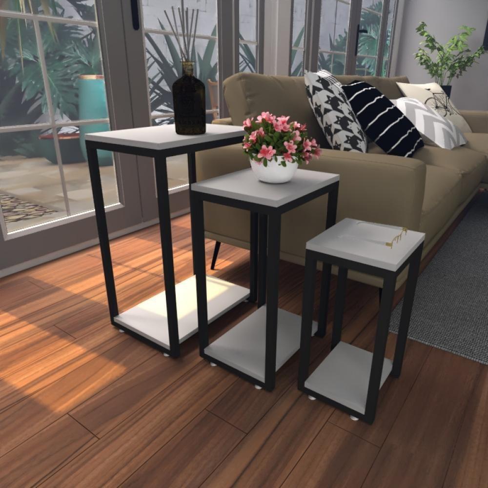 Kit Com 3 Mesa Lateral Cinza Aparador De Sofa Sala Mesa Lateral Cama - 1