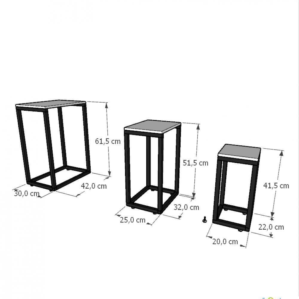 Kit Com 3 Mesa Lateral Preta Aparador De Sofa Sala Mesa Lateral Cama - 3