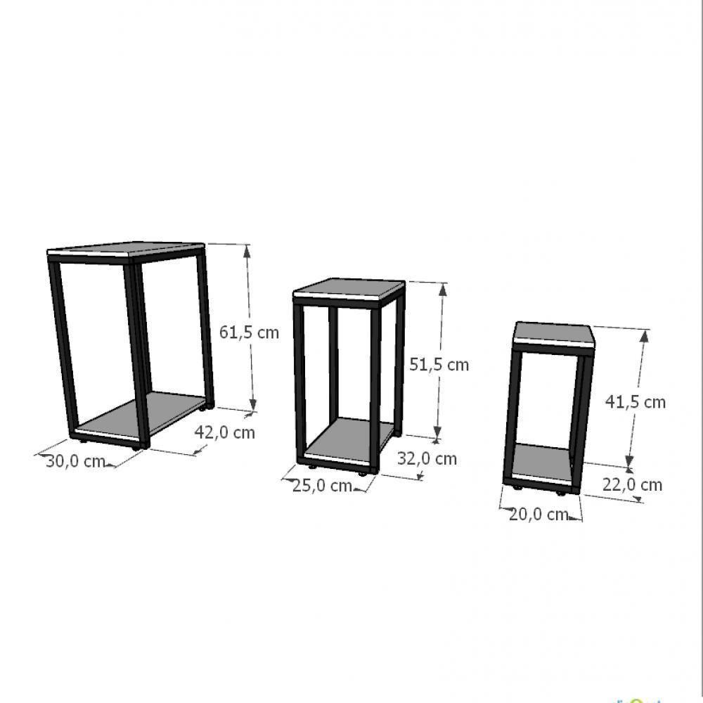 Kit Com 3 Mesa Lateral Preta Aparador De Sofa Sala Mesa Lateral Cama - 3