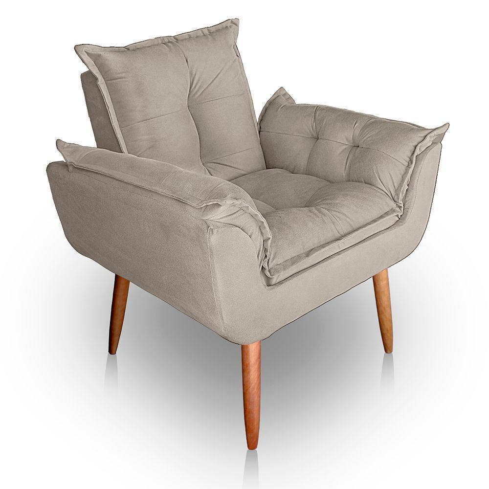 Kit 02 Poltrona Para Sala E Quarto Decorativa Opala Suede Cor Bege - 3