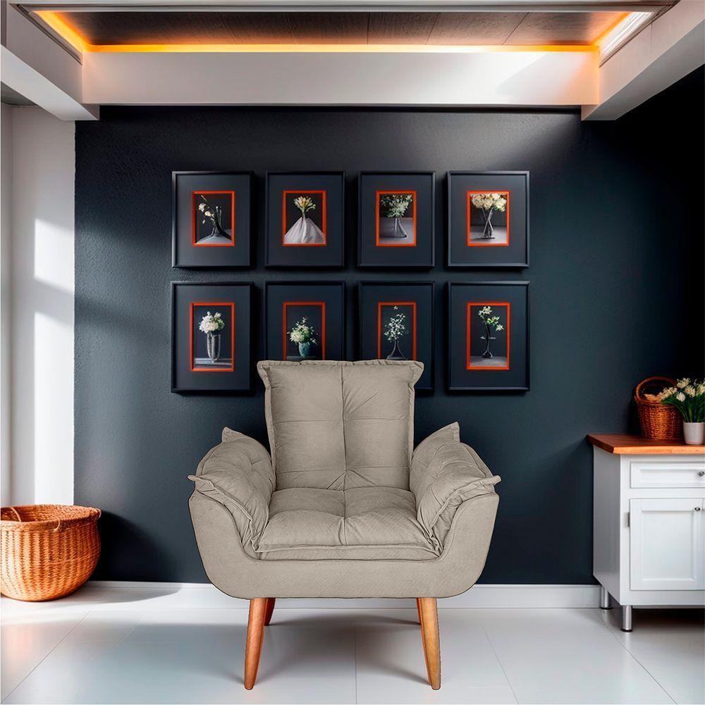 Kit 02 Poltrona Para Sala E Quarto Decorativa Opala Suede Cor Bege - 4