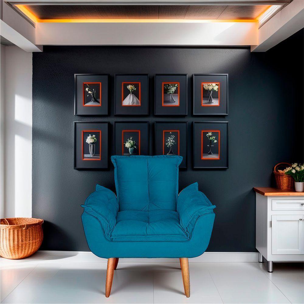 Kit 02 Poltrona Para Sala E Quarto Decorativa Opala Suede Cor Azul Turquesa - 4