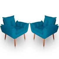 Kit 02 Poltrona Para Sala E Quarto Decorativa Opala Suede Cor Azul Turquesa - 1