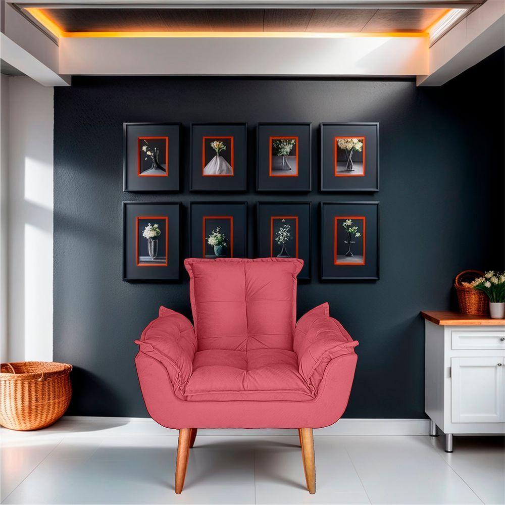 Kit 02 Poltrona Para Sala E Quarto Decorativa Opala Suede Cor Rosa - 4