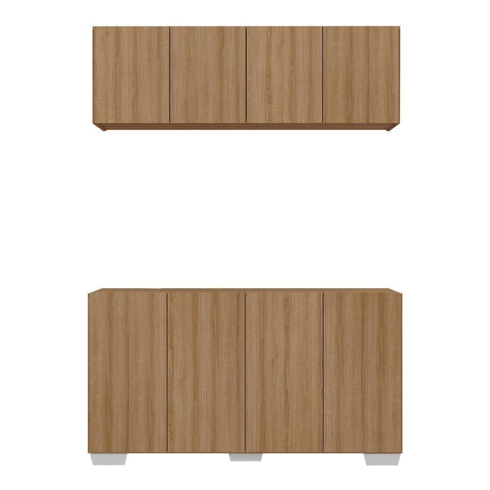 Conjunto Cantinho Do Café Armário E Aparador 4 Portas Multimóveis Mp1085 Rustic/branco Rustic/branco - 2