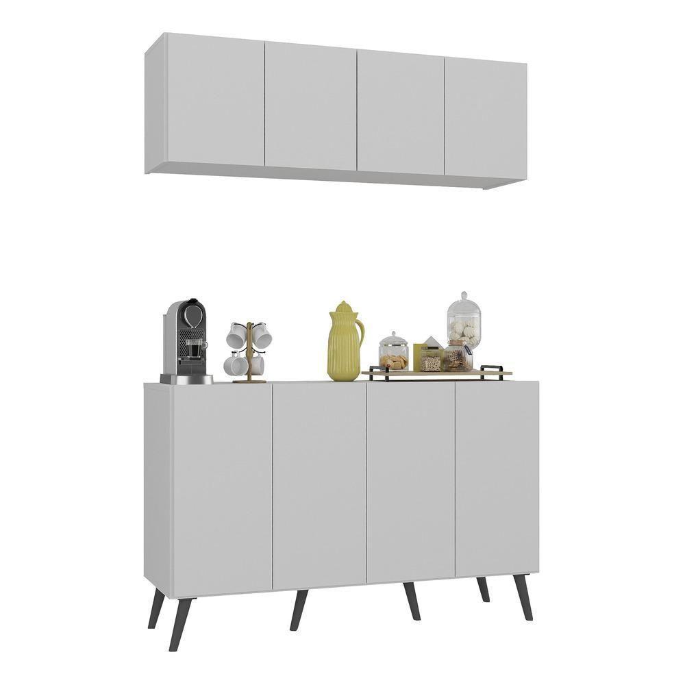 Conjunto Cantinho Do Café Retrô Armário E Aparador 4 Portas Multimóveis Mp1084 Branco/preto - 1