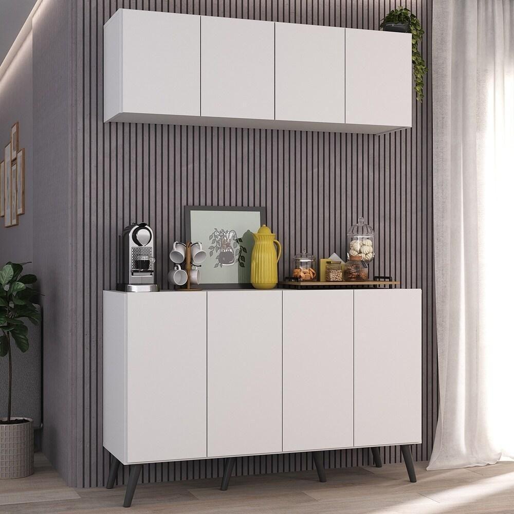 Conjunto Cantinho Do Café Retrô Armário E Aparador 4 Portas Multimóveis Mp1084 Branco/preto - 3