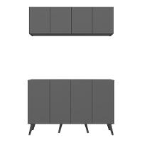 Conjunto Cantinho Do Café Retrô Armário E Aparador 4 Portas Multimóveis Mp1084 Grafite/preto - 3