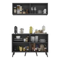 Conjunto Cantinho Do Café Retrô Armário E Aparador 4 Portas Multimóveis Mp1084 Grafite/preto