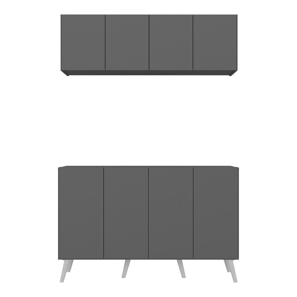 Conjunto Cantinho Do Café Retrô Armário E Aparador 4 Portas Multimóveis Mp1084 Grafite/branco - 2