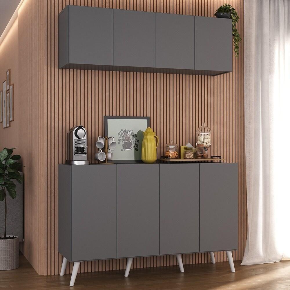 Conjunto Cantinho Do Café Retrô Armário E Aparador 4 Portas Multimóveis Mp1084 Grafite/branco - 3