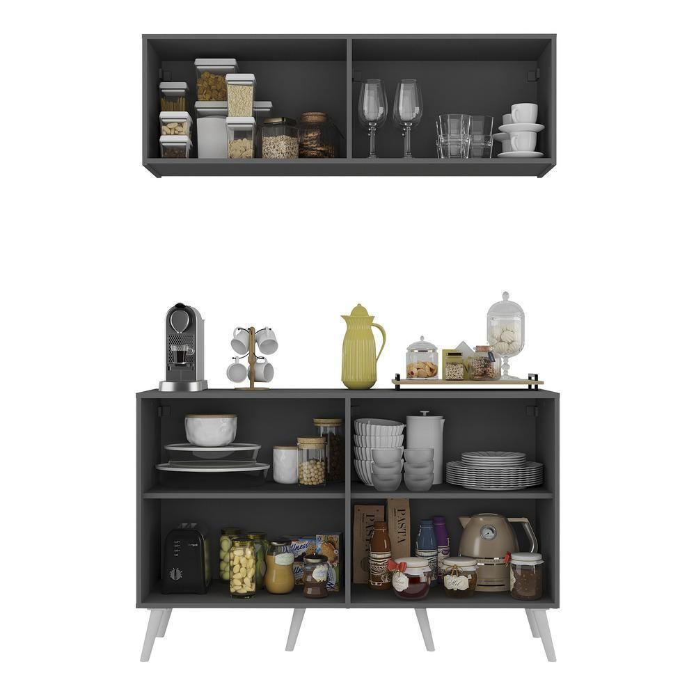 Conjunto Cantinho Do Café Retrô Armário E Aparador 4 Portas Multimóveis Mp1084 Grafite/branco - 5