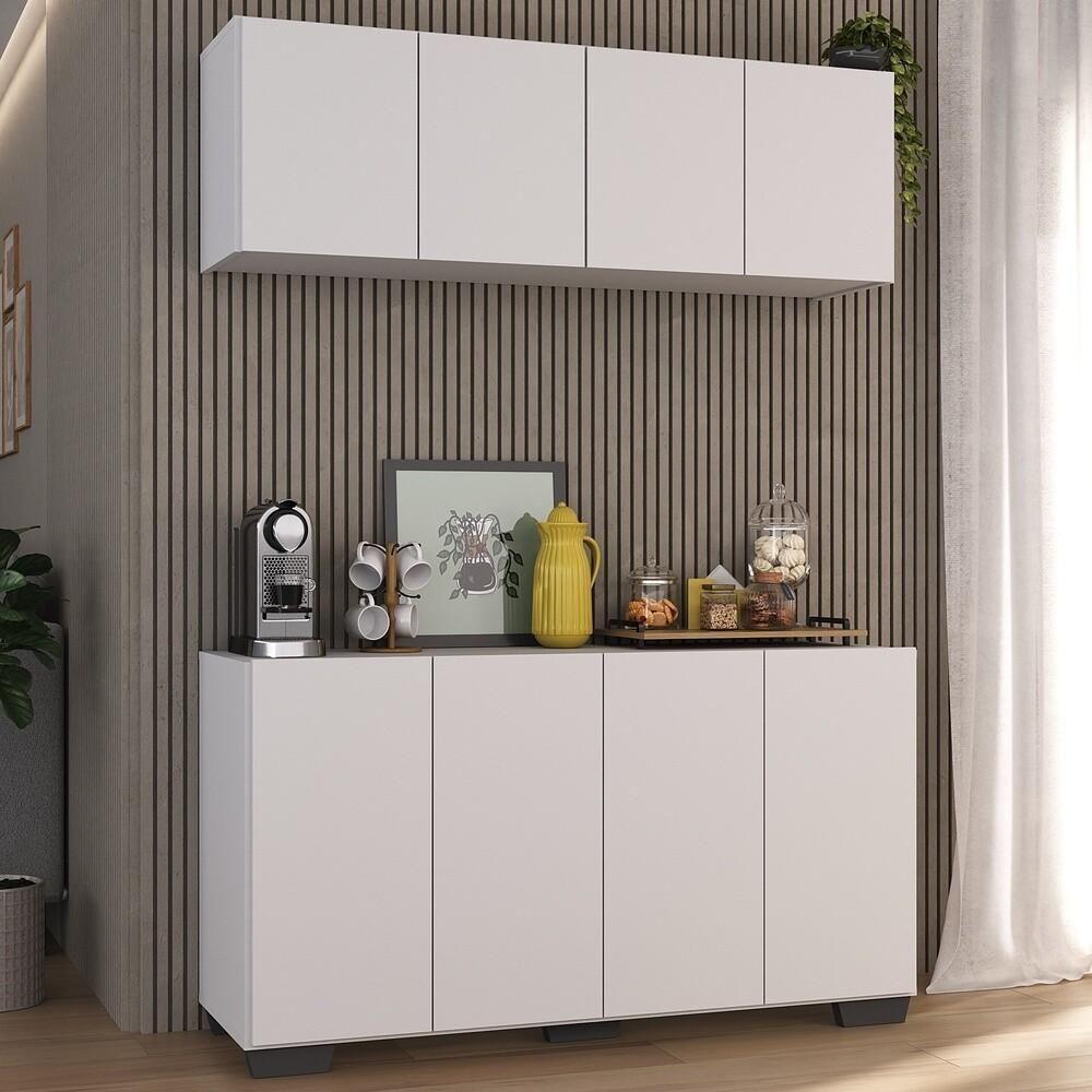 Conjunto Cantinho Do Café Armário E Aparador 4 Portas Multimóveis Mp1085 Branco/preto Branco/preto - 5