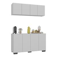 Conjunto Cantinho Do Café Armário E Aparador 4 Portas Multimóveis Mp1085 Branco/preto Branco/preto - 1