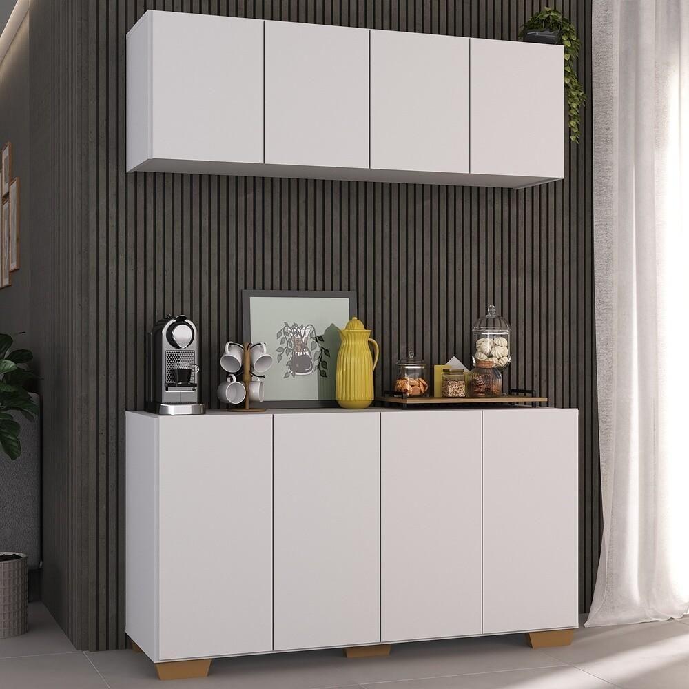 Conjunto Cantinho Do Café Armário E Aparador 4 Portas Multimóveis Mp1085 Branco/natural - 5