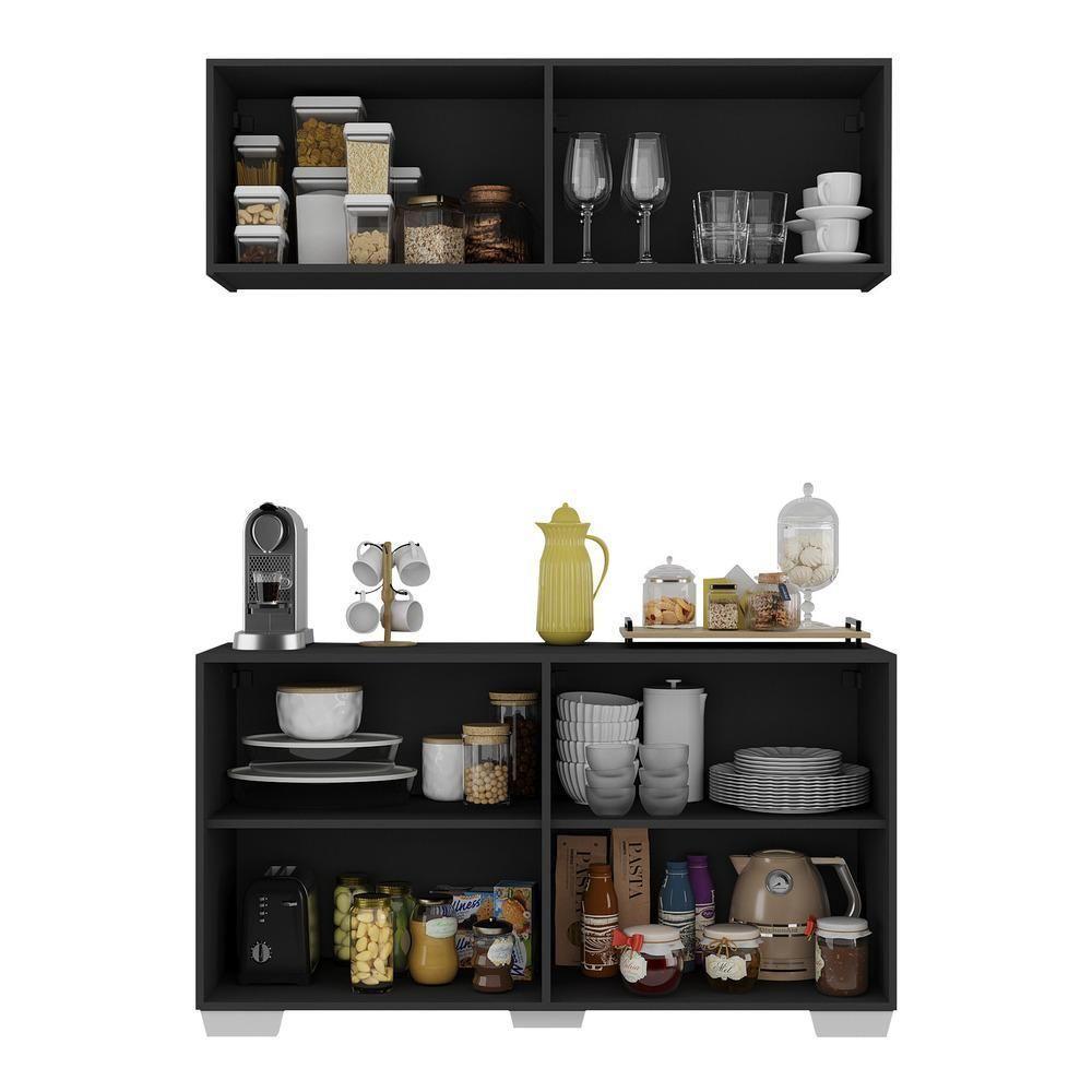 Conjunto Cantinho Do Café Armário E Aparador 4 Portas Multimóveis Mp1085 Preto/branco - 2