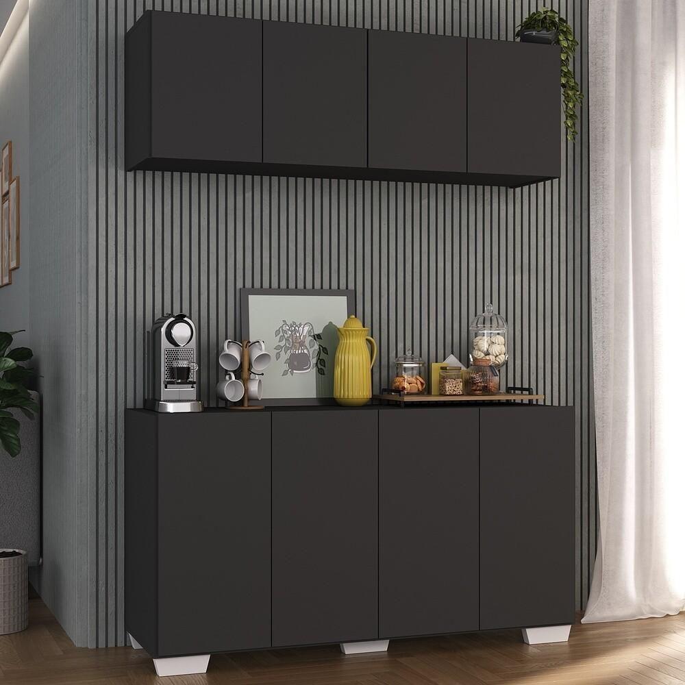 Conjunto Cantinho Do Café Armário E Aparador 4 Portas Multimóveis Mp1085 Preto/branco - 5