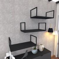 Kit Com 3 Prateleira Industrial Suspensa Parede Nicho Preta Cozinha Escritorio Sala Quarto Infantil - 1