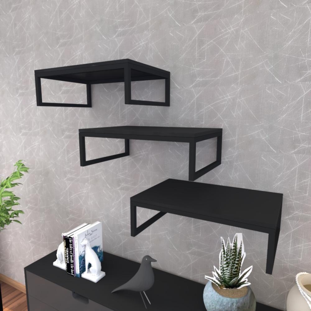 Kit Com 3 Prateleira Industrial Suspensa Parede Nicho Preta Cozinha Escritorio Sala Quarto Infantil - 1