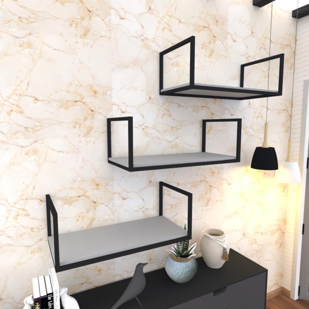 Kit Com 3 Prateleira Industrial Suspensa Parede Nicho Cinza Cozinha Escritorio Sala Quarto Infantil - 1