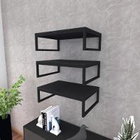 Kit Com 3 Prateleira Industrial Suspensa Parede Nicho Preta Cozinha Escritorio Sala Quarto Infantil - 1