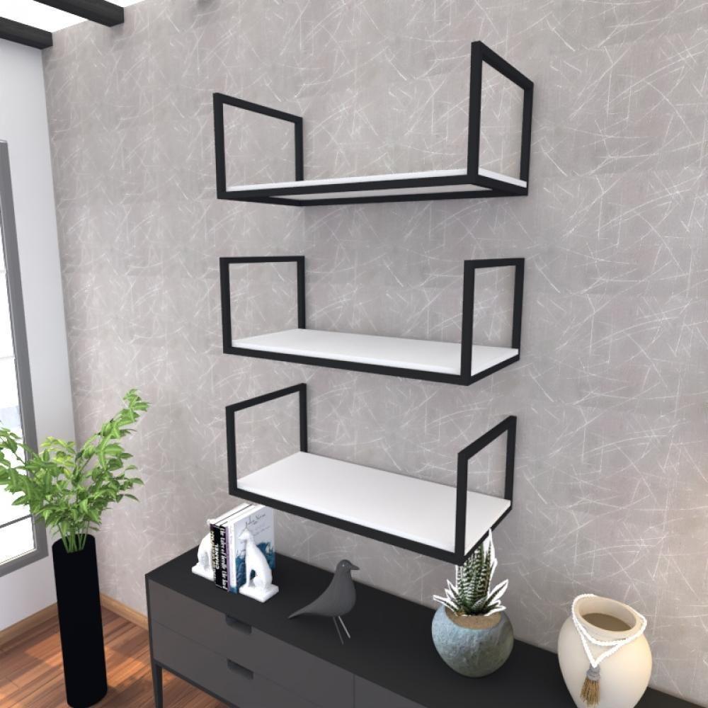 Kit 3 Prateleira Industrial Suspensa Parede Nicho Branco Cozinha Escritorio Sala Quarto Infantil - 1