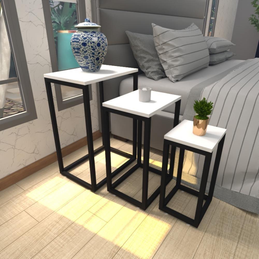 Mesa De Cabeceira Industrial Branca Off White Canto Quarto Cabeceira Mesinha Cabeçeira Cabiceira - 1